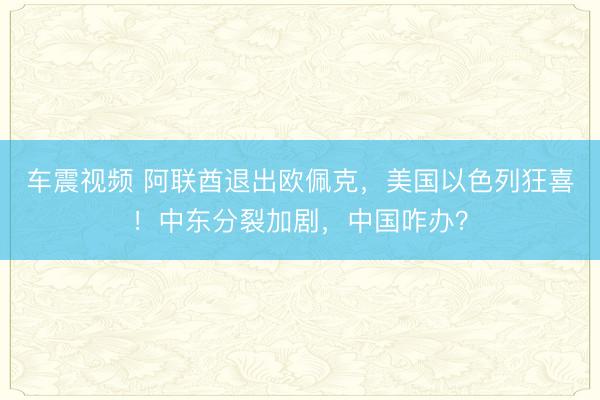 车震视频 阿联酋退出欧佩克，美国以色列狂喜！中东分裂加剧，中国咋办？
