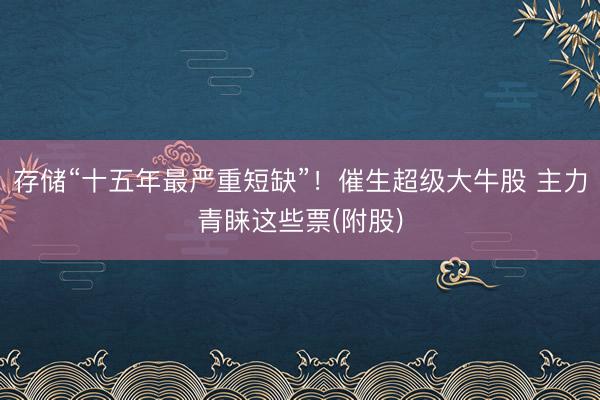 存储“十五年最严重短缺”！催生超级大牛股 主力青睐这些票(附股)