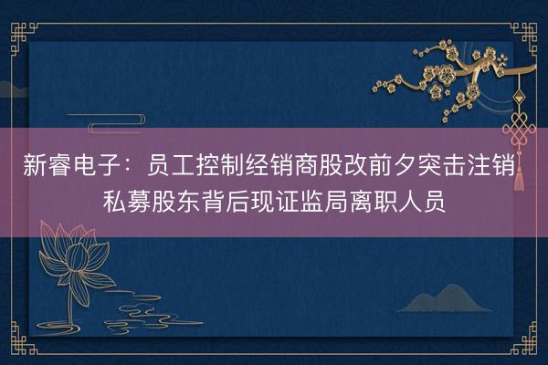 新睿电子：员工控制经销商股改前夕突击注销 私募股东背后现证监局离职人员
