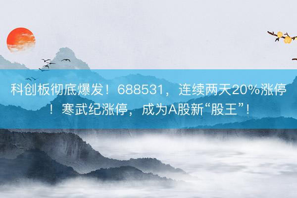 科创板彻底爆发！688531，连续两天20%涨停！寒武纪涨停，成为A股新“股王”！