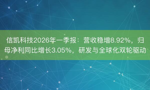 信凯科技2026年一季报：营收稳增8.92%，归母净利同比增长3.05%，研发与全球化双轮驱动
