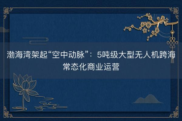 渤海湾架起“空中动脉”：5吨级大型无人机跨海常态化商业运营
