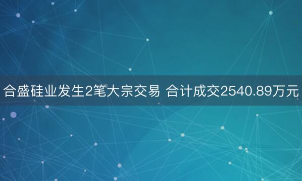 合盛硅业发生2笔大宗交易 合计成交2540.89万元