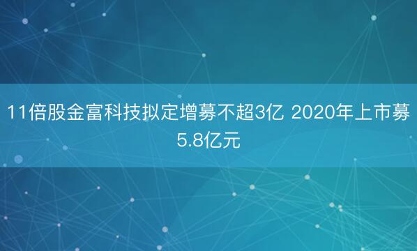 11倍股金富科技拟定增募不超3亿 2020年上市募5.8亿元