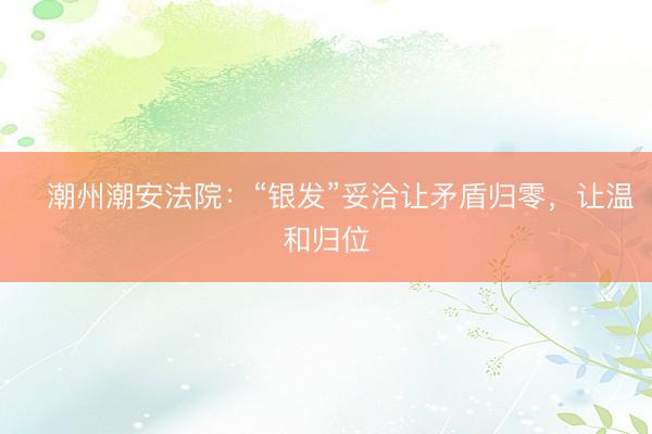 ​潮州潮安法院：“银发”妥洽让矛盾归零，让温和归位